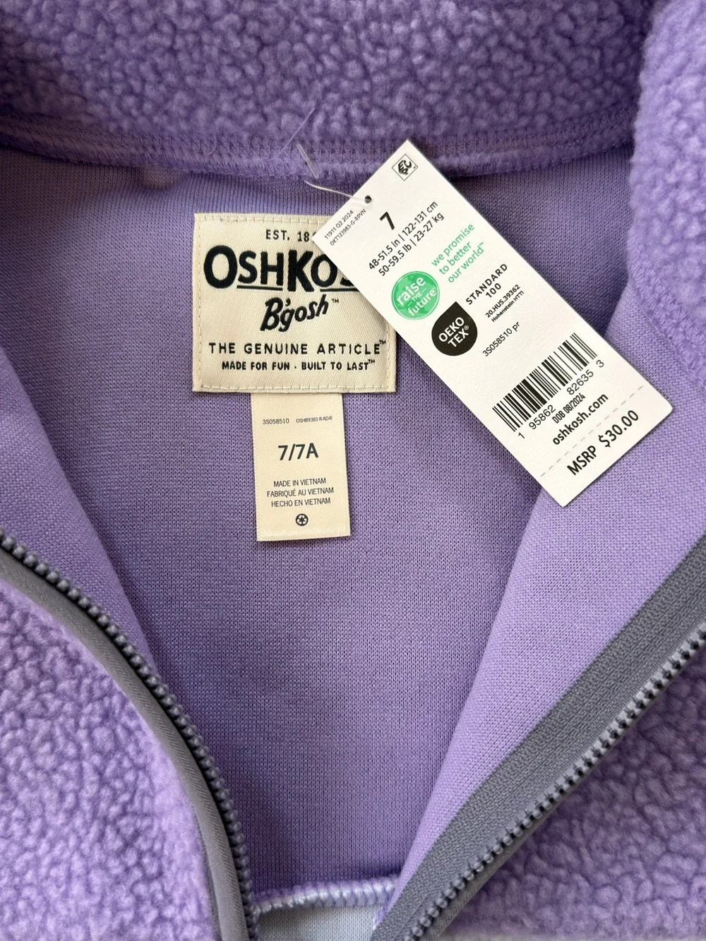 OshKosh B'gosh Lilac and lavender Sherpa Zip Jacket with Gray Trim